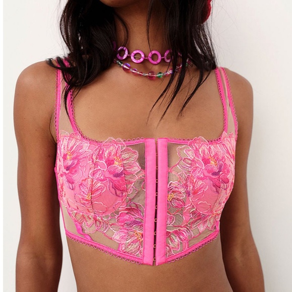 For Love and Lemons 🍋 Hibiscus Embroidery Bustier Top - Picture 1 of 6